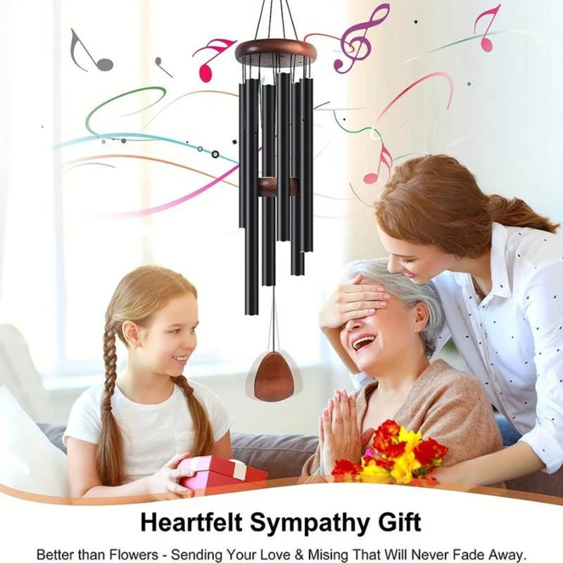 1pcs Classic Black Aluminum Pipe Wind Chimes with Wooden Hanging Tag Balcony Corridor Decoration Birthday Gift