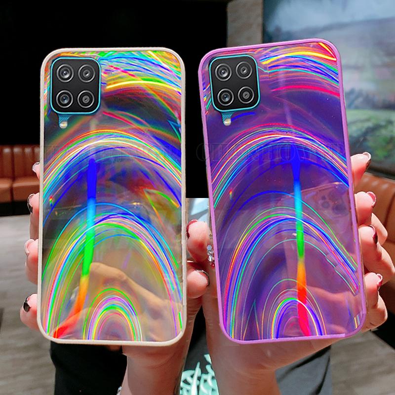 A12 Case On For Samsung Galaxy A12 Cover 6.5'' Bumper Gradient Rainbow Aurora Laser Back Cover For Samsung A12 A 12 A125F SM-A125 Soft TPU Phone Cases
