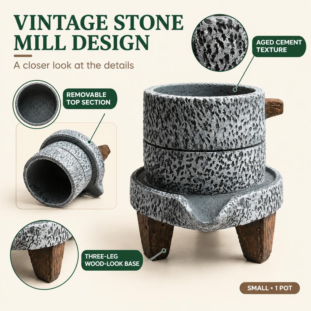 Retro European Style Cement Stone Mill Planter for Succulents and Home Decor