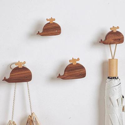 Nordic Wooden Hook Cute Whale Solid Wood Children's Room Deco Hook Creative Clothes Hook Drawer Handle Home Kitchen Accessories