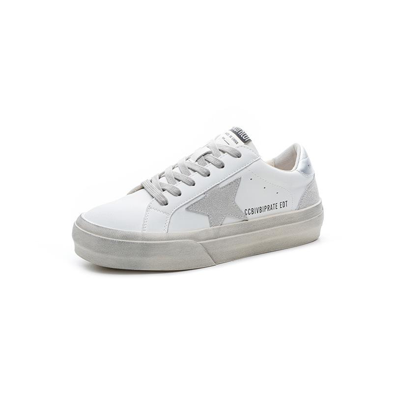 

Старые маленькие белые туфли женские весенние новые на толстой подошве кожаные туфли со звездой ретро полированные повседневные кеды 39 бежевый