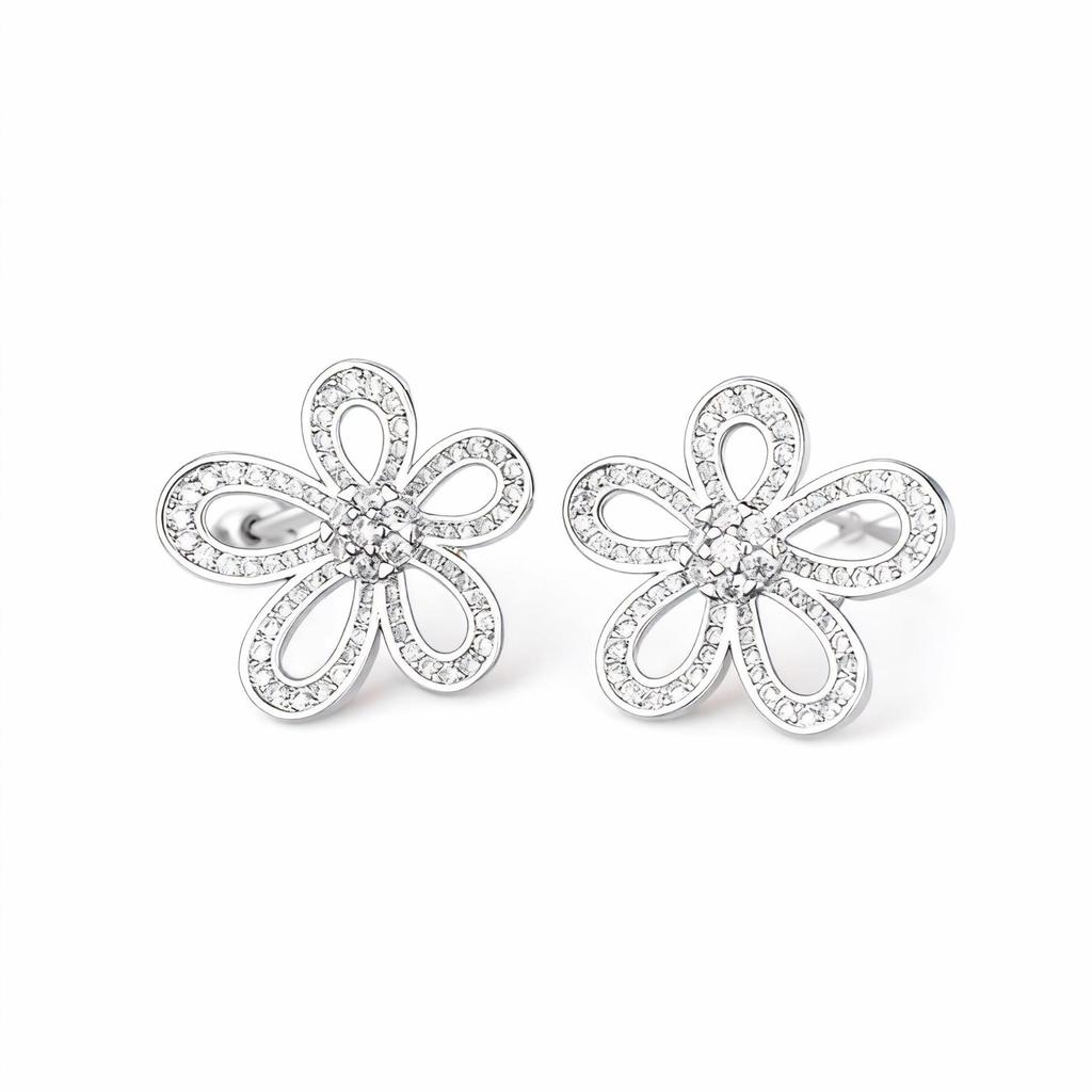 Luxury Floral Stud Earrings: Women's Three-Dimensional s925 Silver Needle, Full Diamond Accent, Versatile for Autumn & Winter Seasons