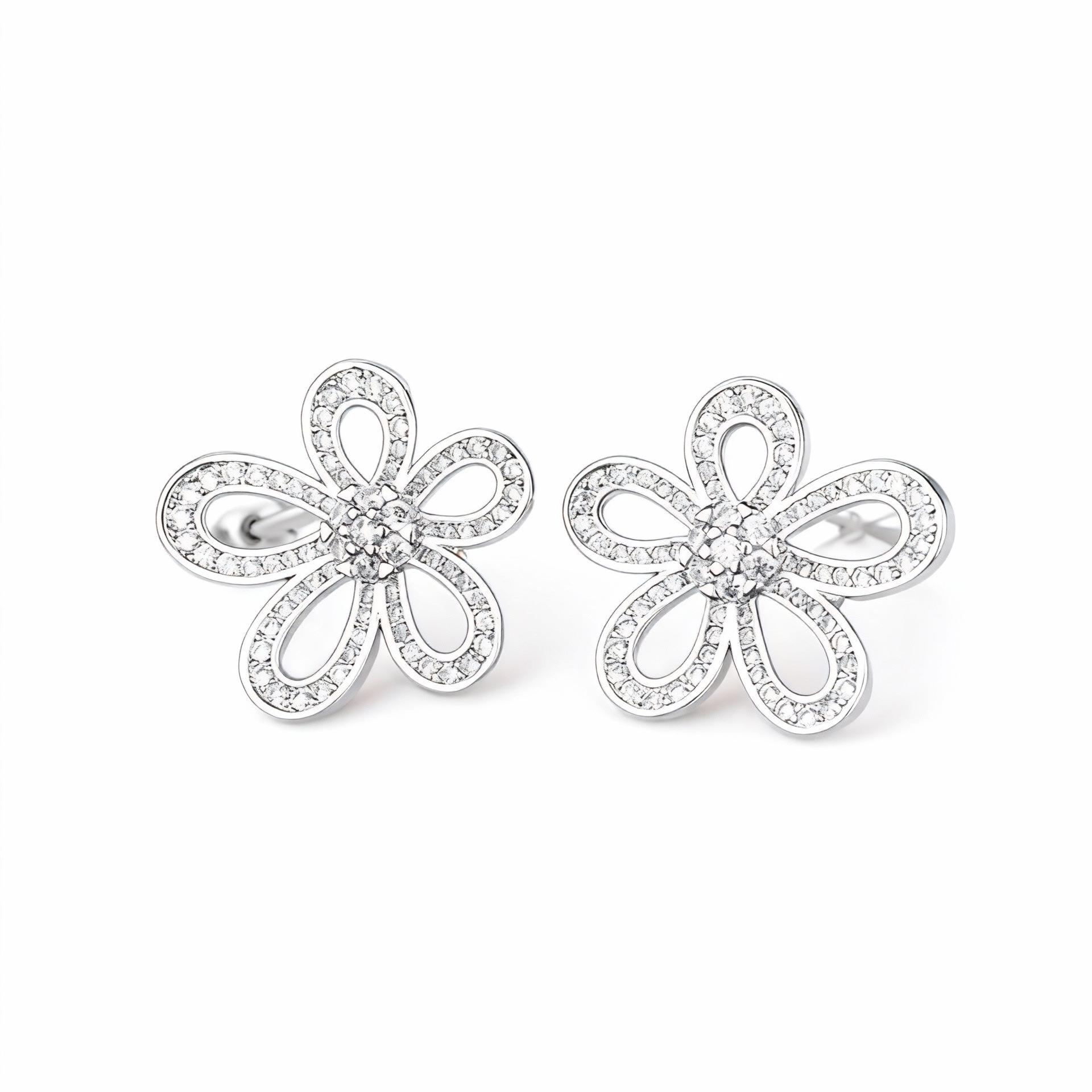 Luxury Floral Stud Earrings: Women s Three-Dimensional s925 Silver Needle, Full Diamond Accent, Versatile for Autumn & Winter Seasons