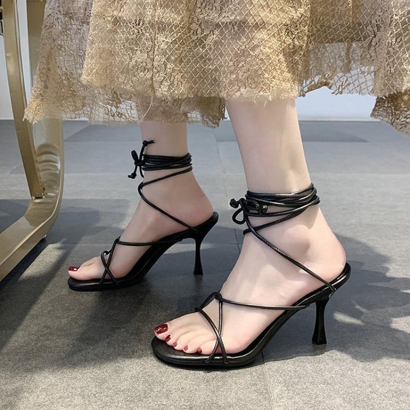 20 New open-toed sandals women's summer fashion stiletto high-heeled straps hollow high-heeled women's shoes