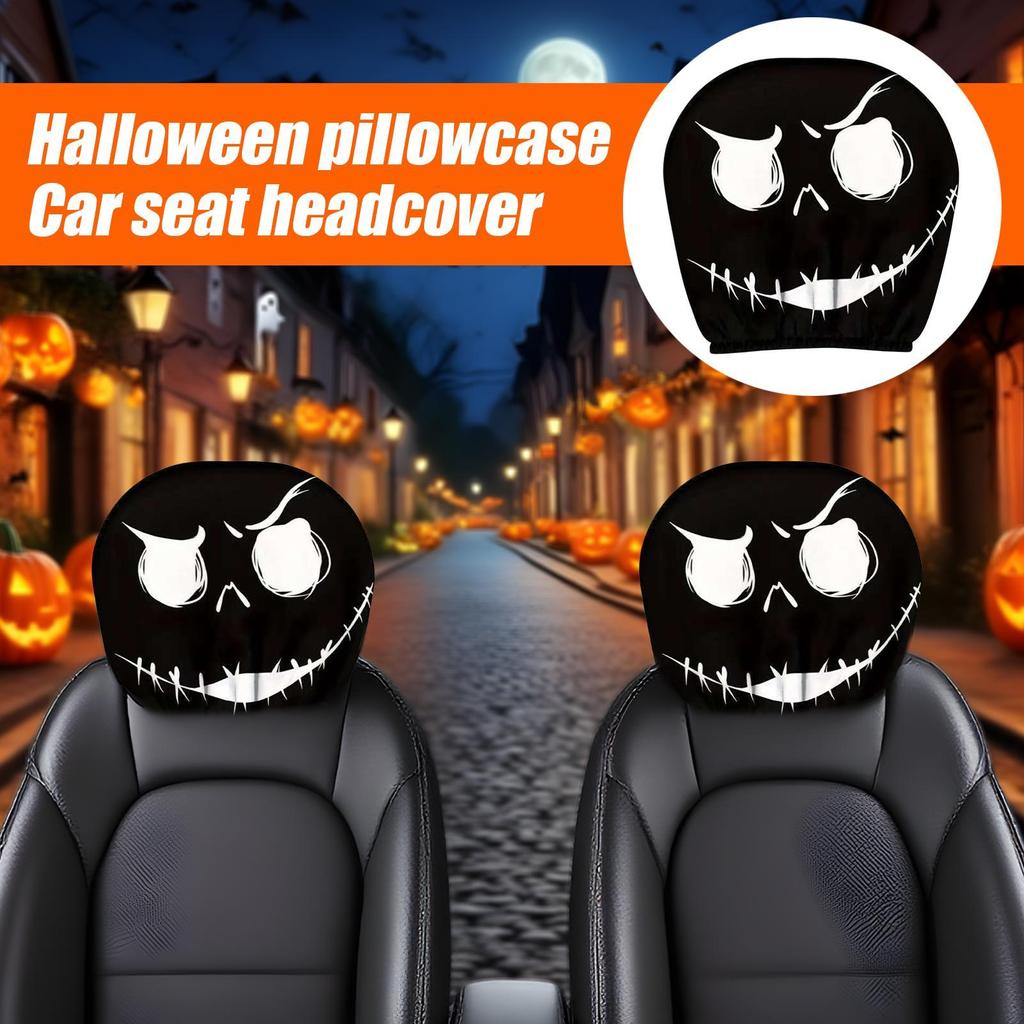 Car Seat Headrest Cover 2 Pieces Halloween Car Seat Rest Cover Protector Decorative Accessories For Automotive SUV Road Trip