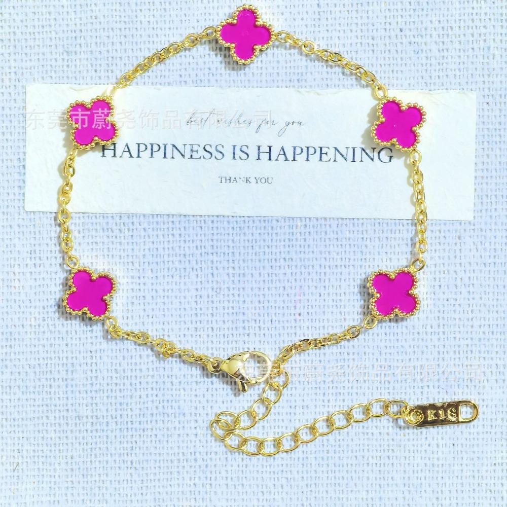 Titanium Steel 9mm Four-leaf Clover Mini Bracelet with Natural White Mother-of-pearl Flower Non-fading Women's Bracelet