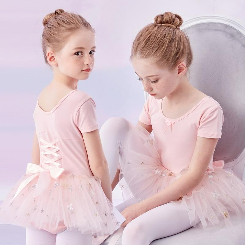 Children's Dance Clothes Girls Spring and Summer Short-sleeved Chinese Dance Clothes Practice Clothes Girls Dance Clothes Tutu Princess Dress