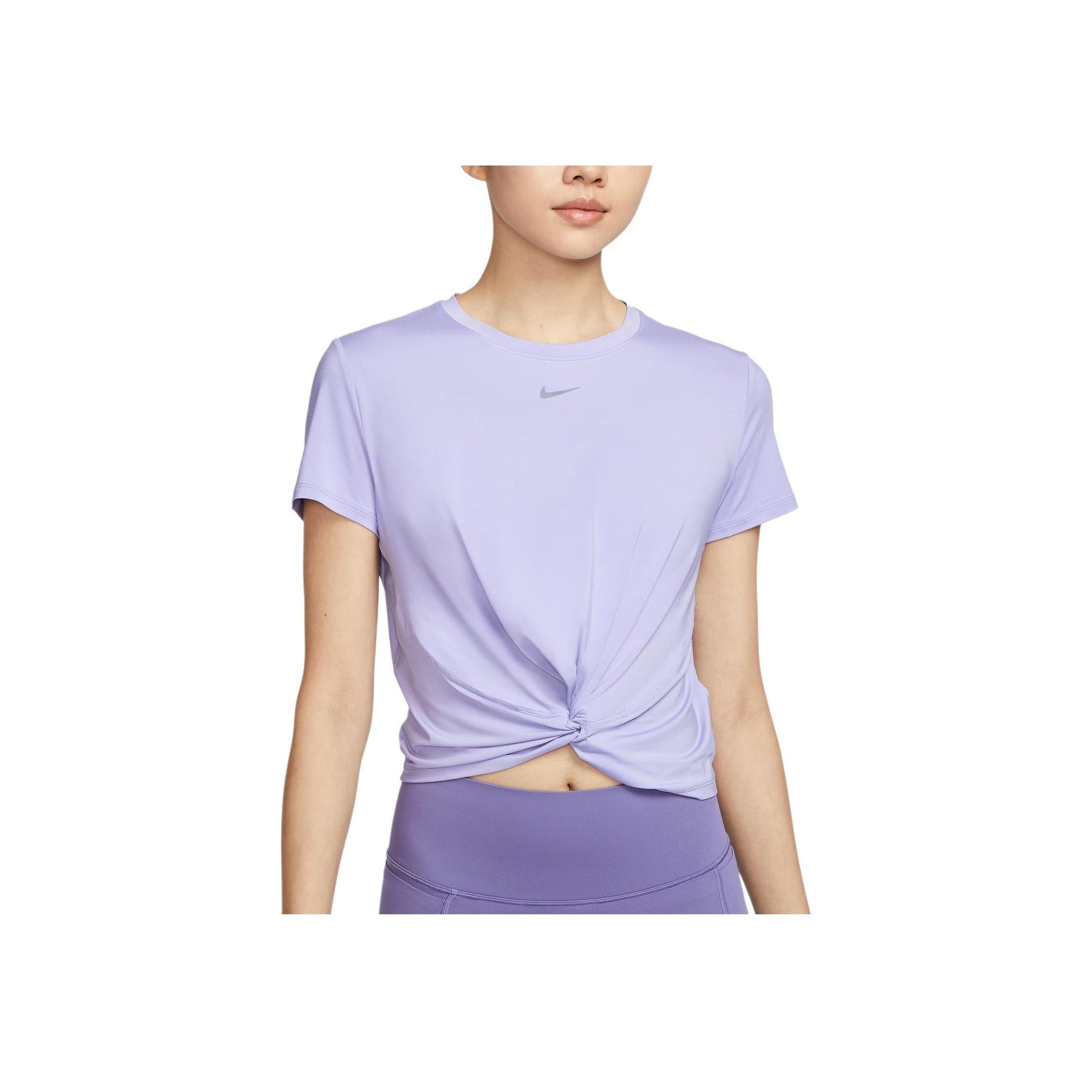 

Nike Dri-Fit One Classic Twist Игривая Мода Быстросохнущая Футболка с Коротким Рукавом Женские Футболки Ледяной Фиолетовый Черный HJ1055-533 XL