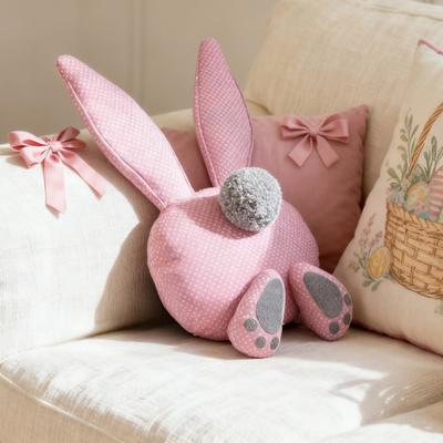 Osterhasen Kissen Rosa Hasen Kissen mit langen Ohren Flauschiger Schwanz Niedliche Füße Gepunkteter Plüschhase Stofftier Kissen zum Werfen für Zuhause Sofa Couch Auto