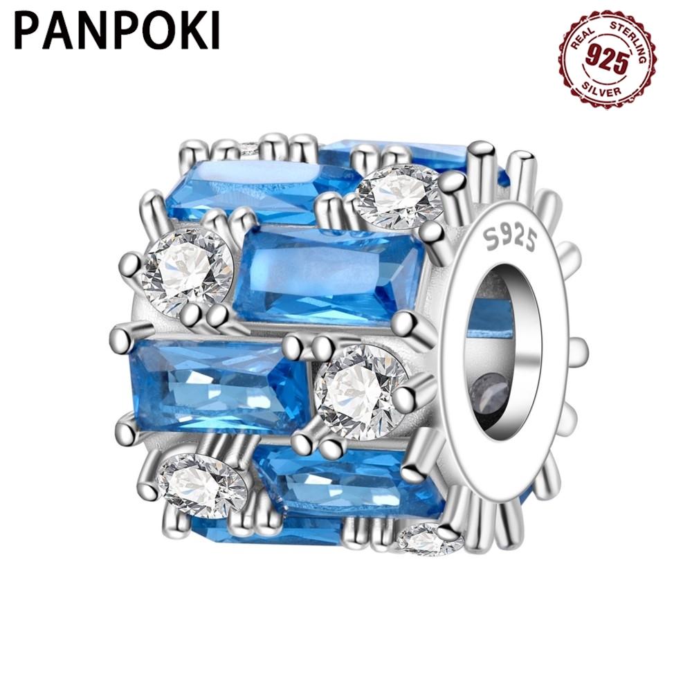 PANPOKI Copper Metal Dreamy Blue Zircon Bead Components Authentic Original Pendant Bead Components Bracelet High Quality Fine Jewelry Charm Bead