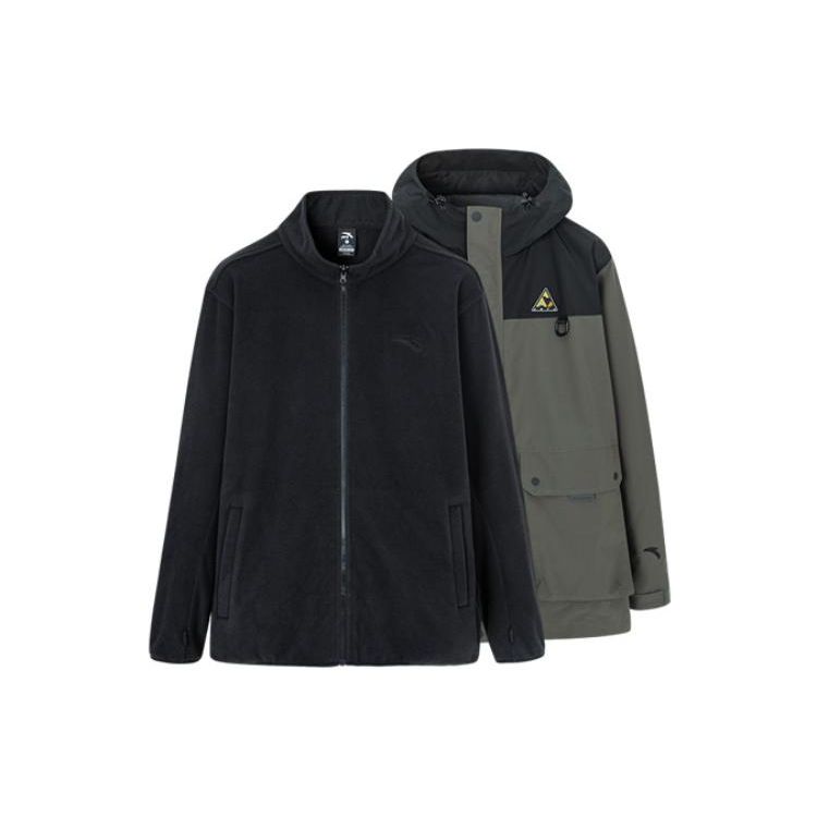 

Anta Outdoor Series Лоскутная куртка с принтом на флисовой подкладке и капюшоном на молнии, мужская куртка темно-голубого цвета 152246601-4