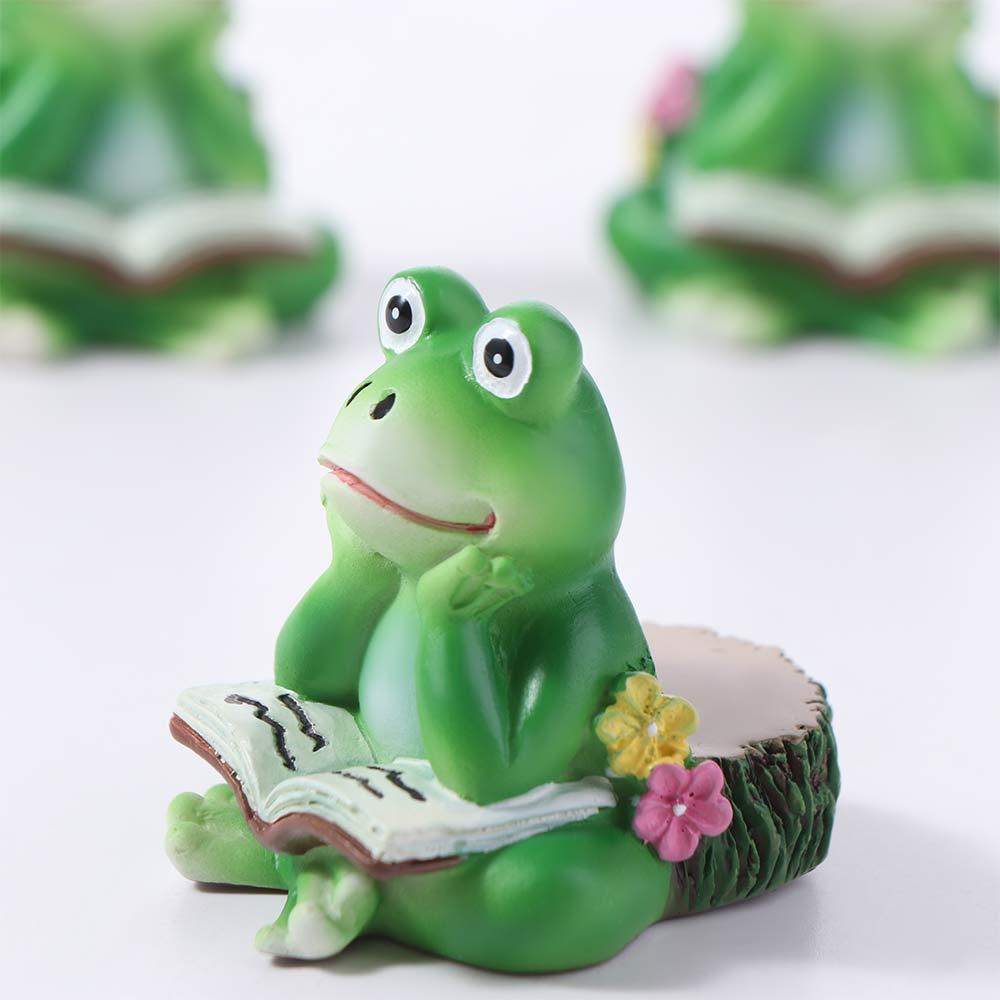 3pcs Resin Crafts Reading Frogs Figurines Green Animal Statue Home Living Room