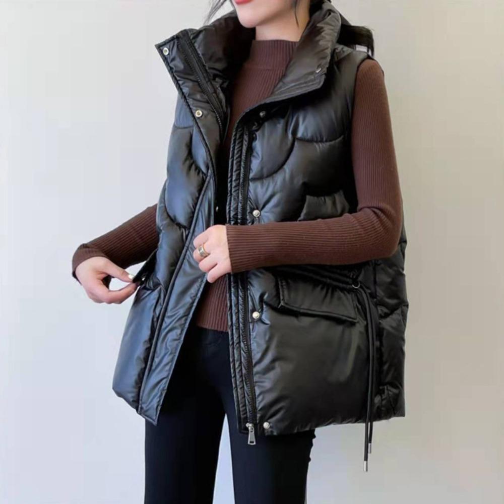 Women's Stand Collar Sleeveless Quilted Vest Loose Fit Winter Warm Padded Waistcoat