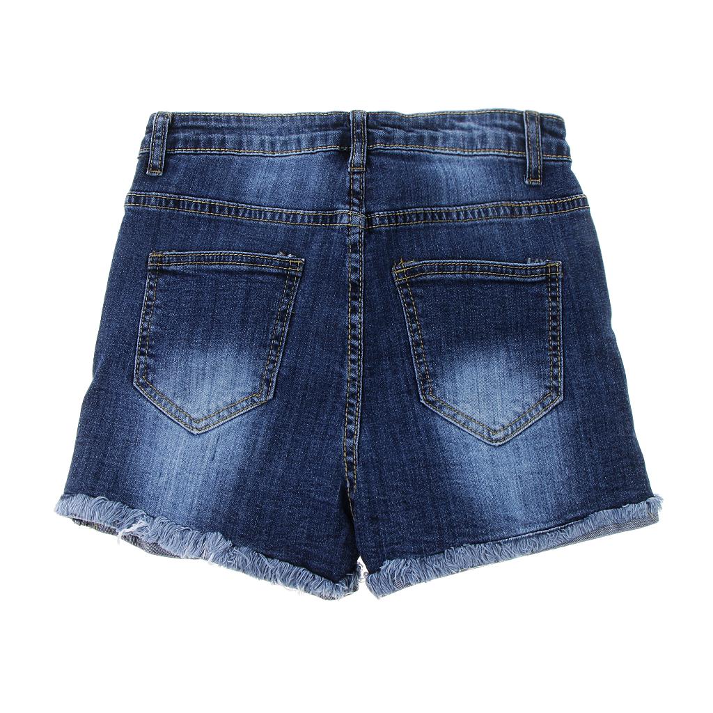 Women High Waisted Ripped Denim Shorts 