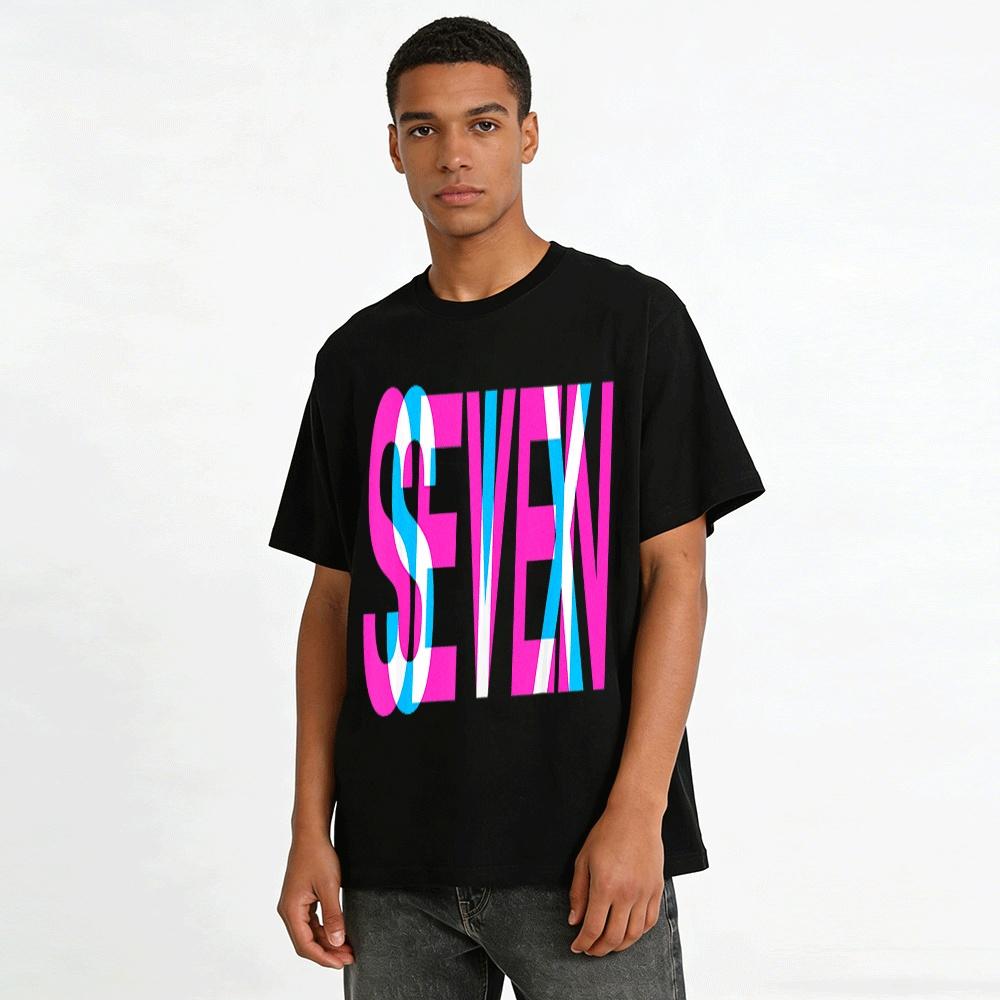 Color Block SEVEN Graphic Casual Unisex Short Sleeve T-Shirt Pure cotton T-shirt