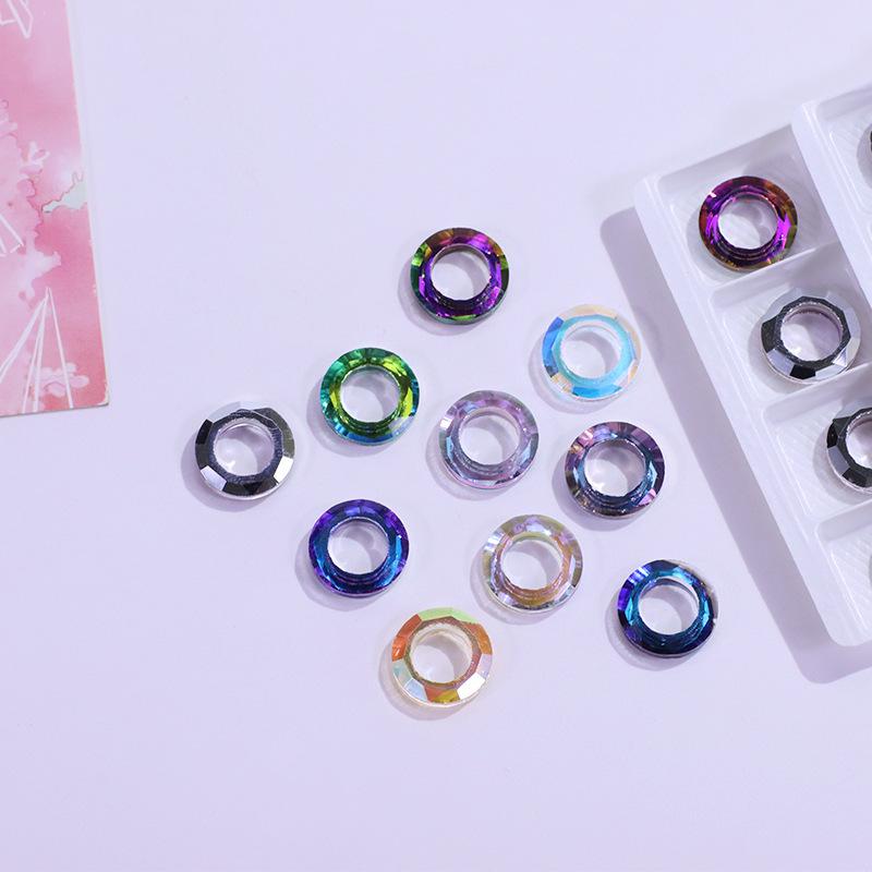 Iridescent Angel Ring Rhinestone Nail Art Glass Pendant Accessory