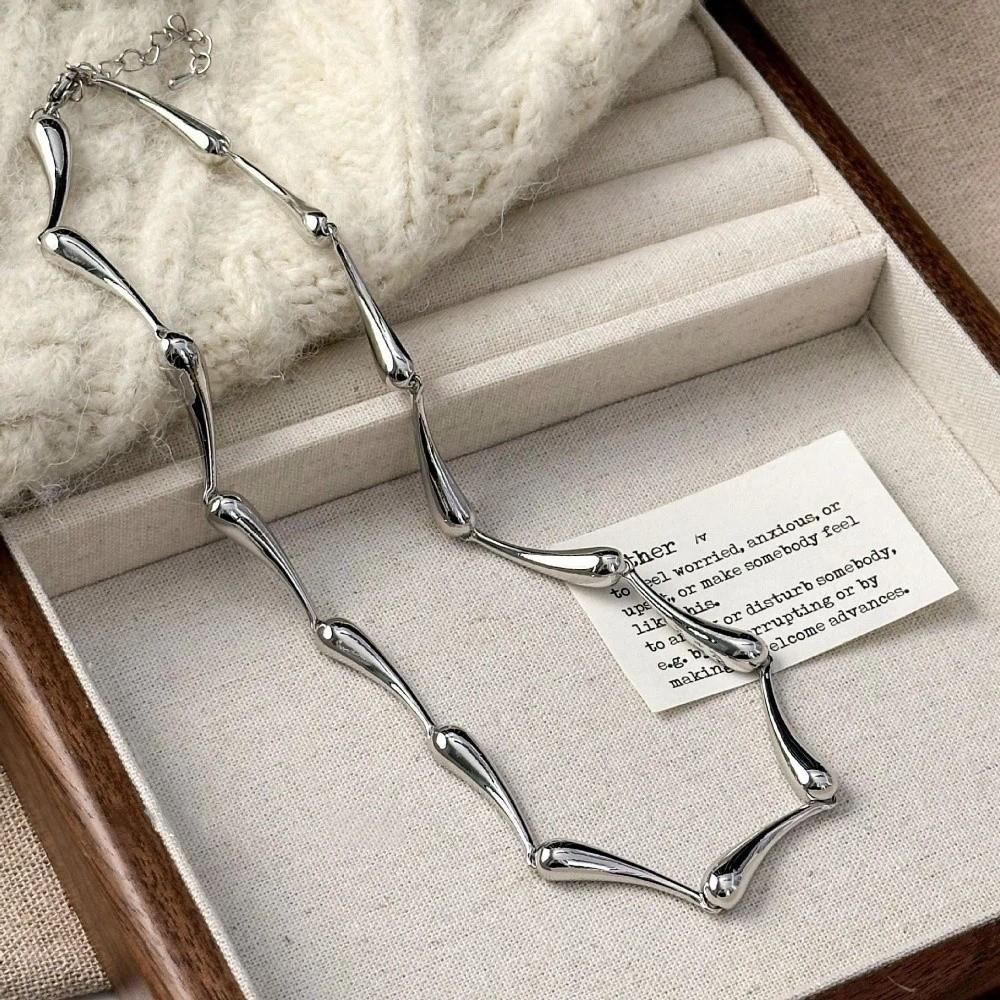 Zinc Zinc Alloy Bamboo Joint Chain Silver Color Snake Bone Chain New Trendy Punk Necklace  Music Festival