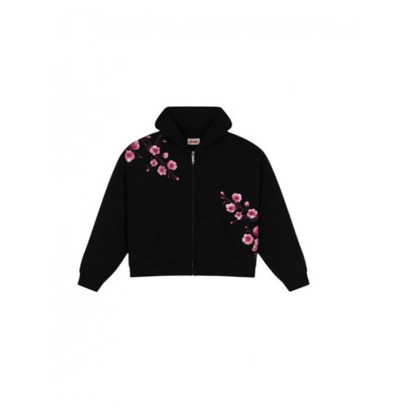 Unisex Streetwear Hooded Zip-Up Sweatshirt With 3D Floral Print Loose Fit Long Sleeve Pullover