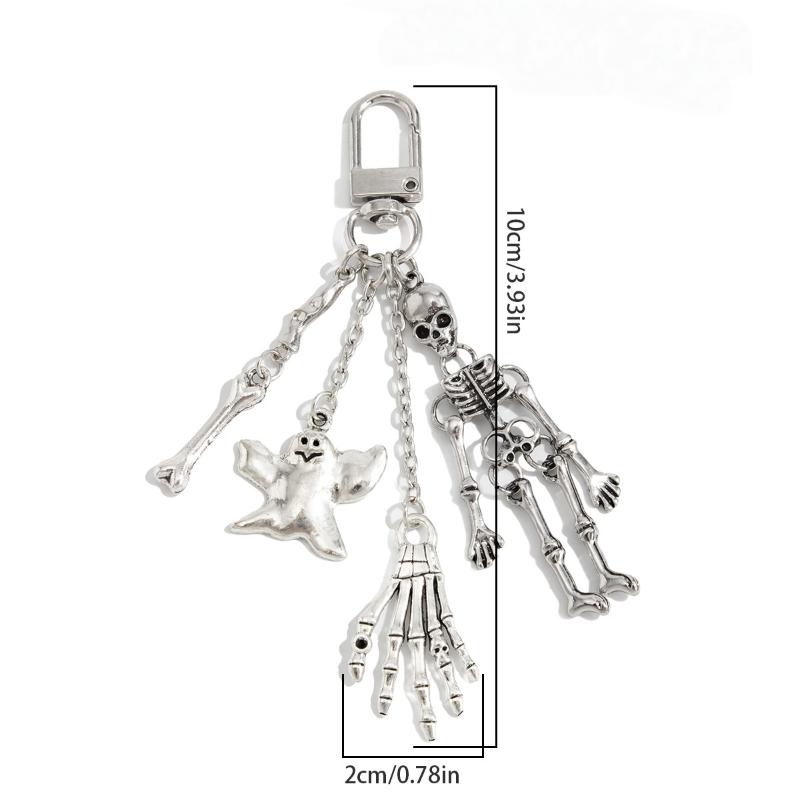 Gothic Skeleton Ghost Keychain Halloween Metal Skeleton Pendant Car Keyring Bag Hanging Decoration Pants Ornament Gifts