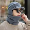 2Pcs/set Fleece Ski Pullover Cap Solid Color Visor New Cotton Hat