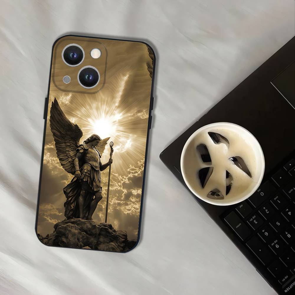 Archangel Michael Cross Phone Case For iPhone 16,15,14,13,12,11,Pro,XS,Max,XR,Plus,E,SE4,Mini Black Soft Cover