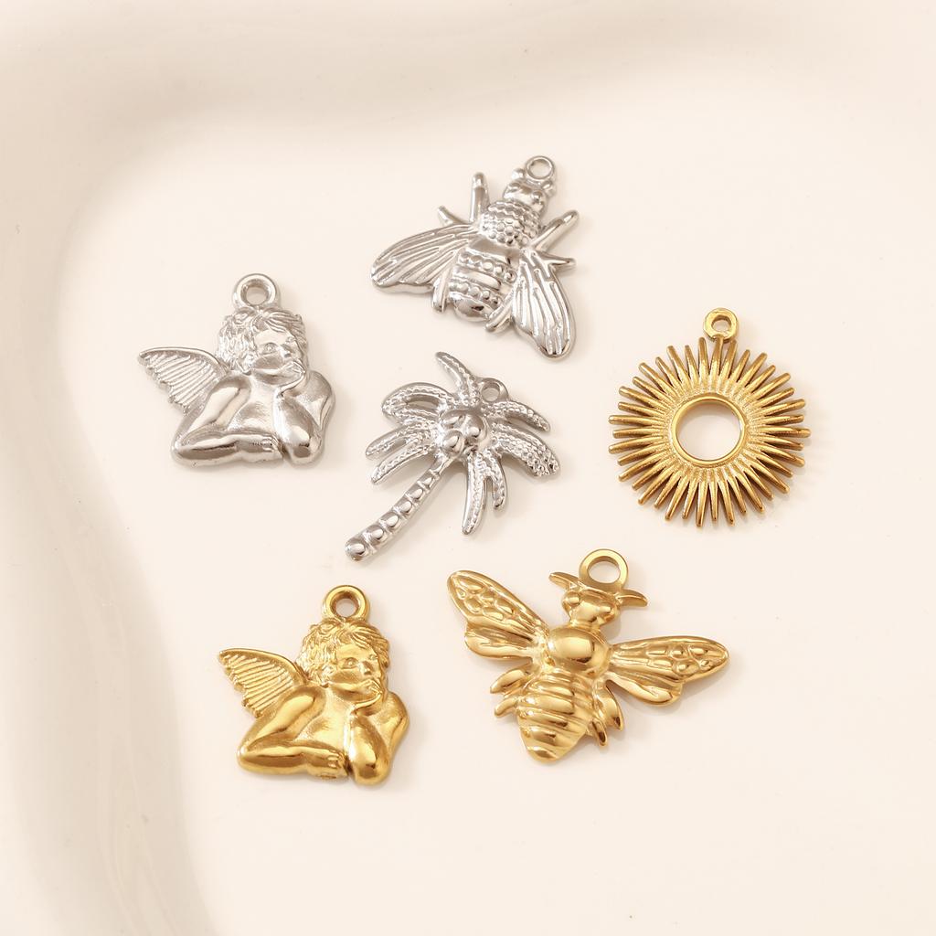 3Pcs Bee/Violin/Coconut Palm/Hearts Charms Stainless Steel Necklaces Bracelet Pendants Handmade Craft DIY Jewelry Making Finding