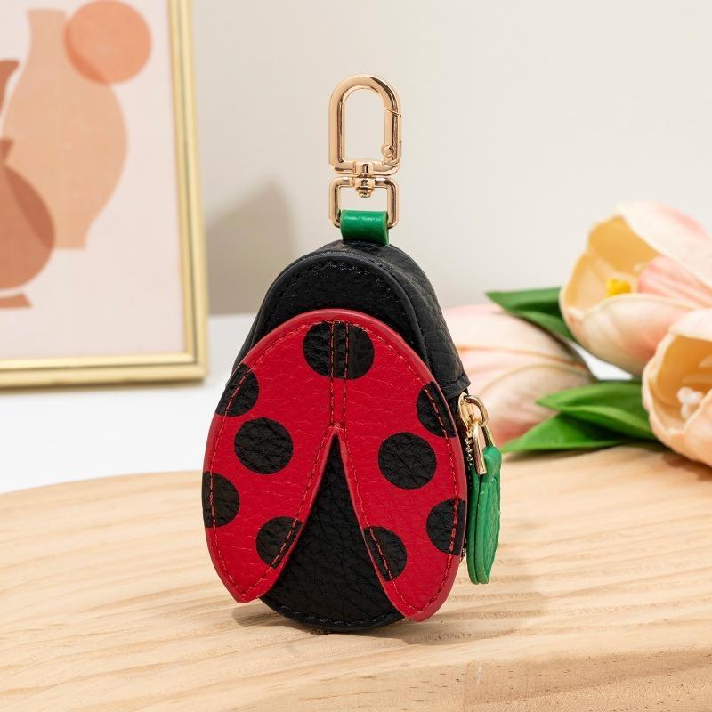 Cute Fruit Shape Mini Pu Leather Keychain Pouch, Lemon Banana Zipper Coin Earbud Storage Handbag Charm For Women Girls