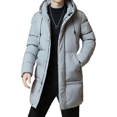 Men Winter Cotton Coat Thicken Padded Hooded Windproof Lightweight Cold Resistant Zipper Closure Long Sleeve Pockets Drawstring Mid Length Coat