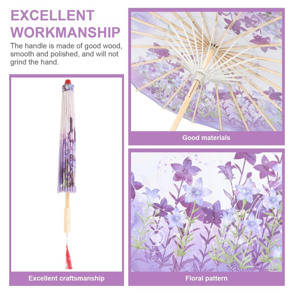 CALLARON Traditional Japanese Oiled Paper Umbrella with Floral Silk Classic Retro Dance Umbrella for and Party Lightweight 270g with Wooden Handle