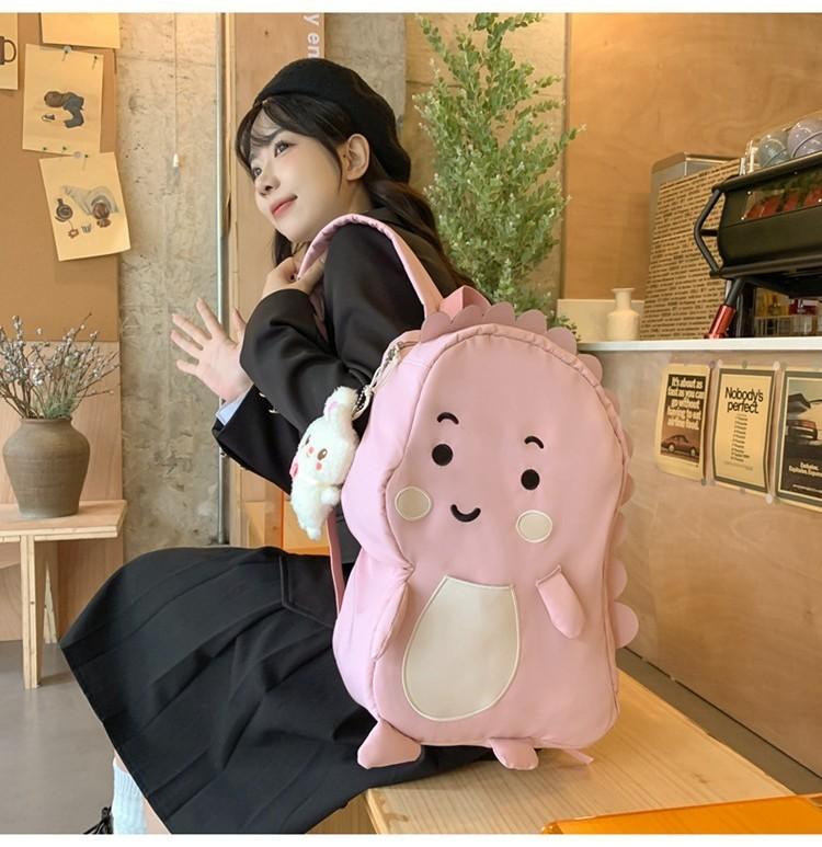 Lovely Girl's Nylon Backpack With Fun Dinosaur Design Spacious And Wear-resistant Fashionable School Bag