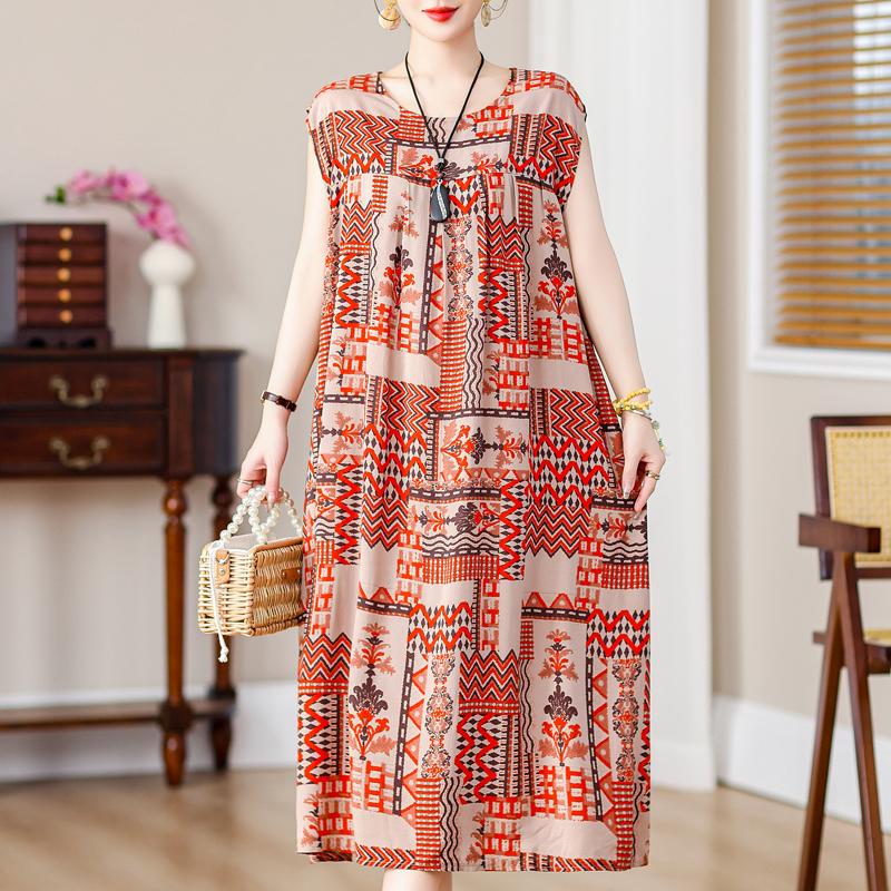 Plus Size Sommer Vintage Kleid Frau Oversize Lose ärmellose lässige elegante lange Kleider