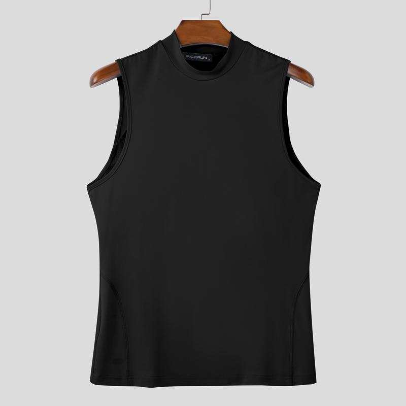 INCERUN Summer Men Sleeveless Back Patchwork Stretch Skinny Tank Tops T-shirts