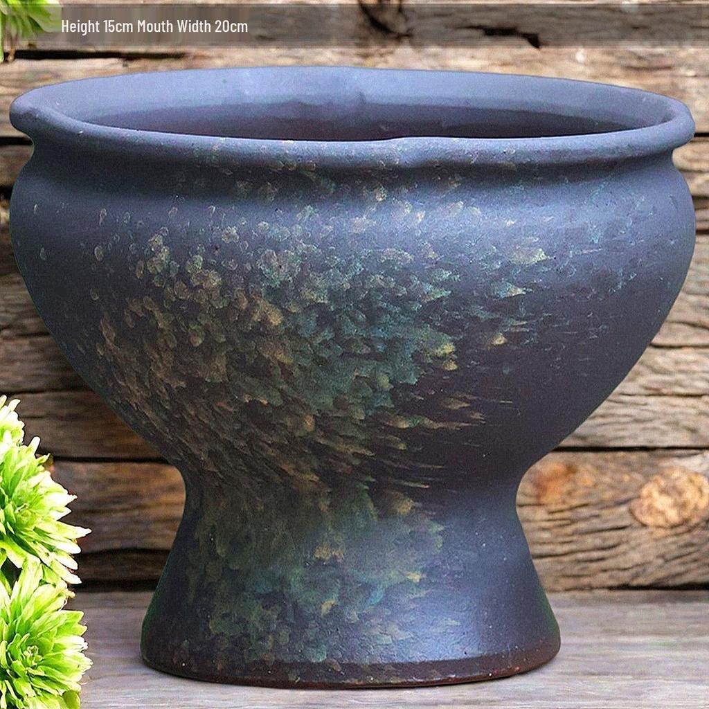 Retro Handmade Large Ceramic Flower Pot for Succulents and Green Plants, Ideal for Home and Landscaping Use