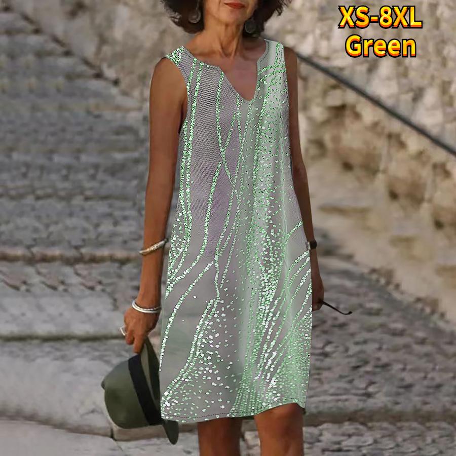 Rochie cu imprimeu cu sclipici argintiu de vară pentru femei, cu decolteu în V, ocazional, fără mâneci, la modă, lejer, sexy, rochii mari mari XS-8XL