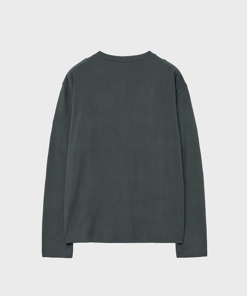 NOIRER Geripptes Henley-Langarm-T-Shirt (Dunkelgrau)