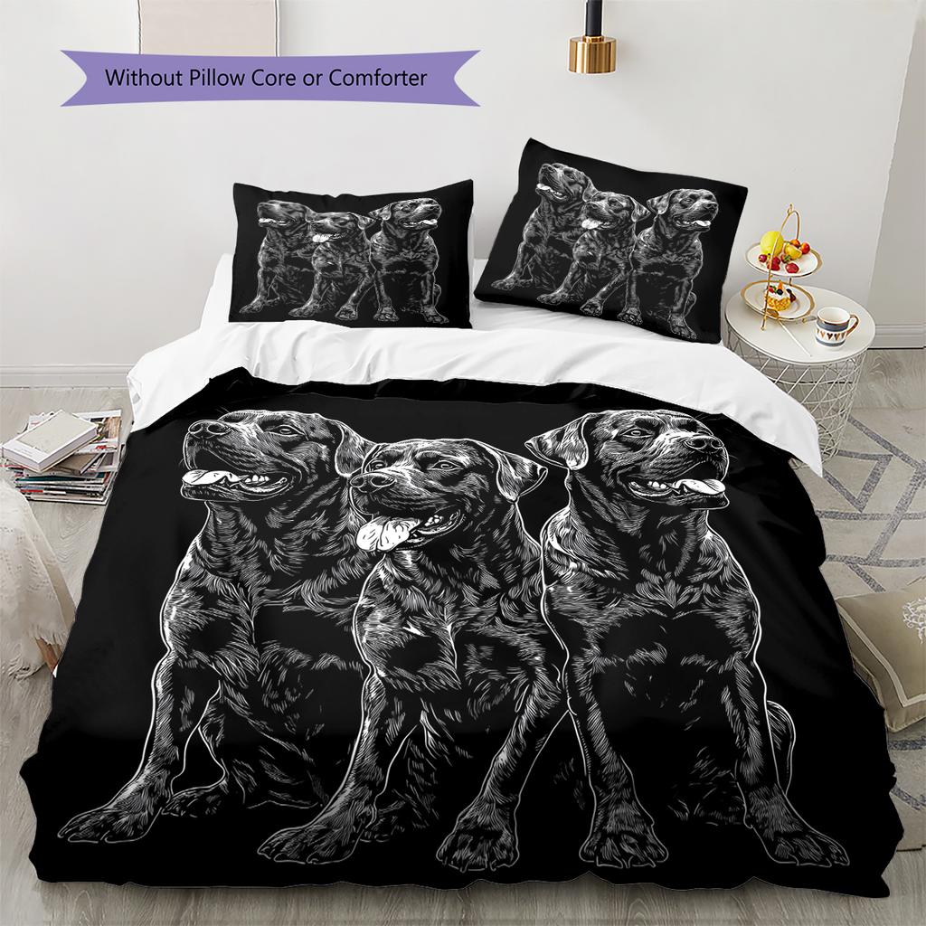 Black Rottweiler Pattern Bedding Home Decoration Birthday Gift (1 * duvet cover + 2 * pillowcase, without core)