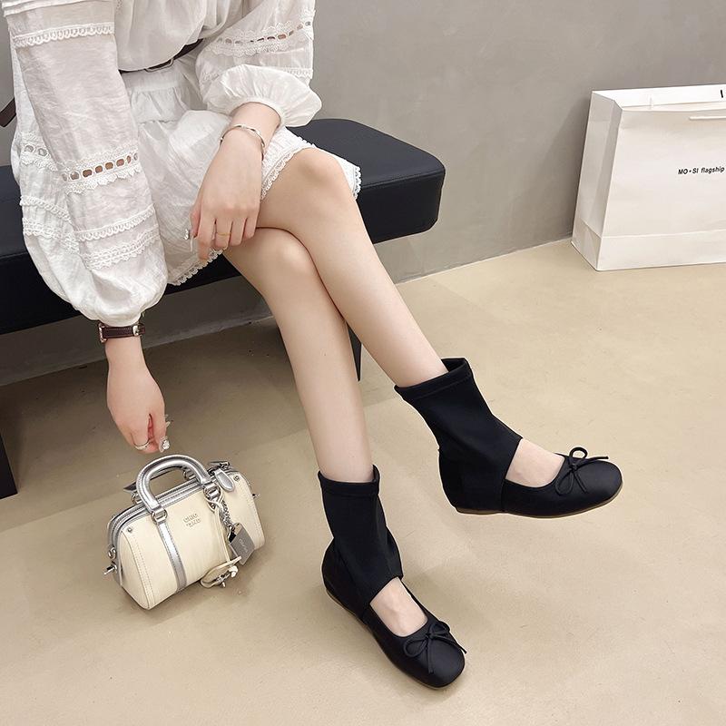 Korean niche ballet cool boots women's 2025 summer new round head bow short boots hollow western pile boots