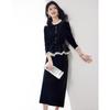 Elegant Women's Long-Sleeve Top and Mid-Length Skirt Set