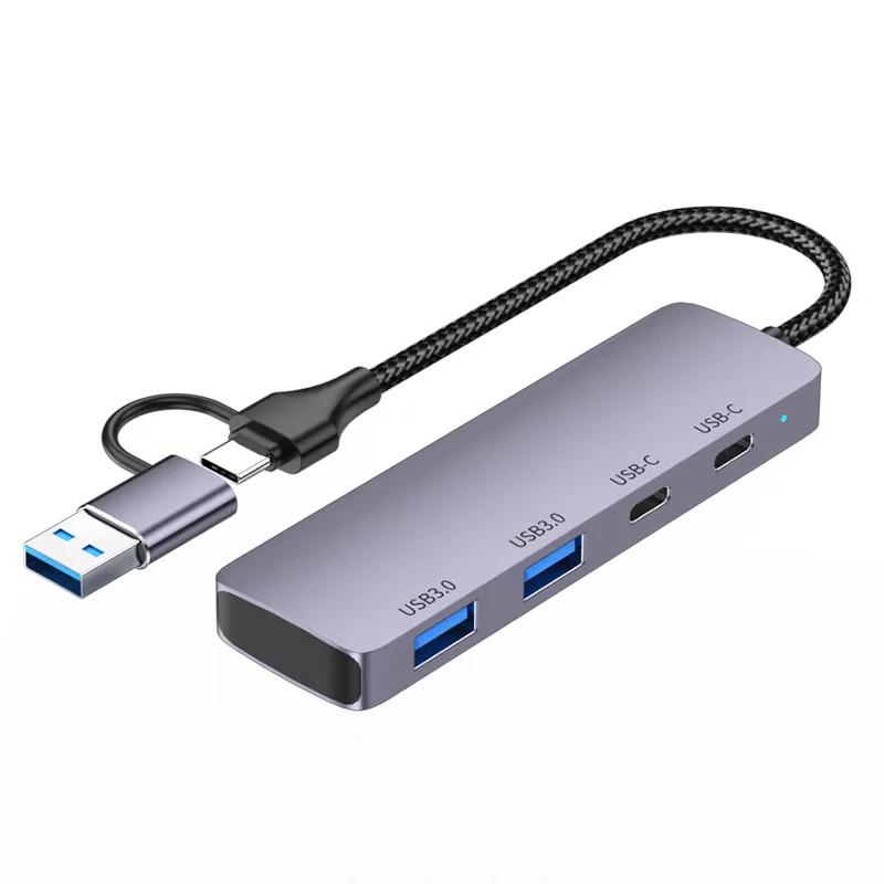 

T-32C USB 3.0+Type-C 4-port Hub Aluminum Alloy Docking Station with 2-in-1 Cable As Shown A
