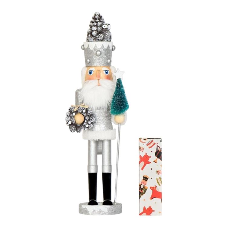 

Wooden Nutcrackers Christmas Tree Ornament 42Cm With Silver Wreath Ideal For Christmas Party Decoration 1