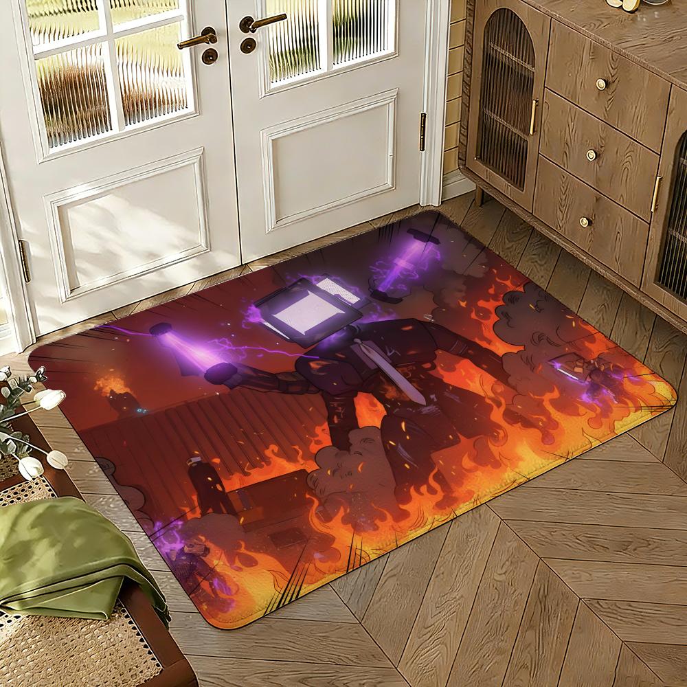 Cartoon S-Skibidi T-Toilet Floor Mat Soft Thickened Absorbent Non-Slip Bedroom Living Room Door Mat Home Decor Flannel Rugs