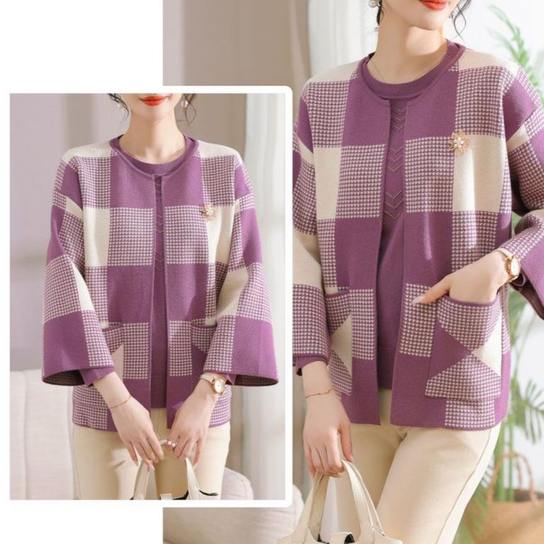 2pcs Fall Winter Women's Knitted Tops Set Plus Size Knitted Cardigan Pullover Sweater Two-Piece Set Open-front Cardigan Jacket Knitted Sweater Outfits