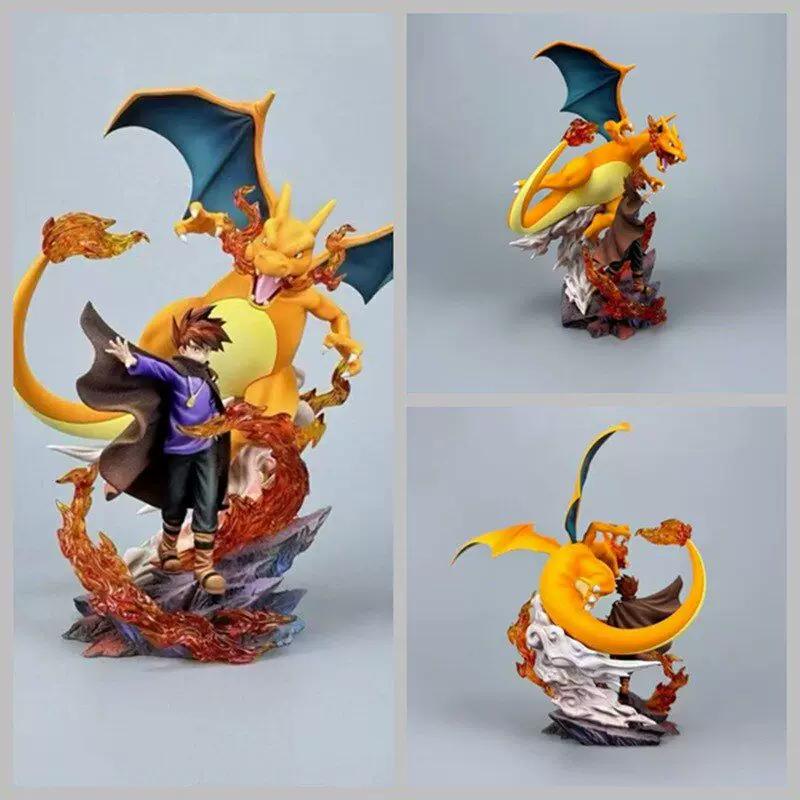 18cm Pocket Monsters GK Figure Blue Oak Charizard Figures Battle Scene Anime Statue Desktop Ornament Collectible Model Toy Gifts