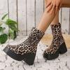 Fashion 2025 New Boots Leopard Thick High Heels Round Toe Platform Ankle Shoes Punk Goth Fashion Luxury Casual Comfy Platform Wome Boot