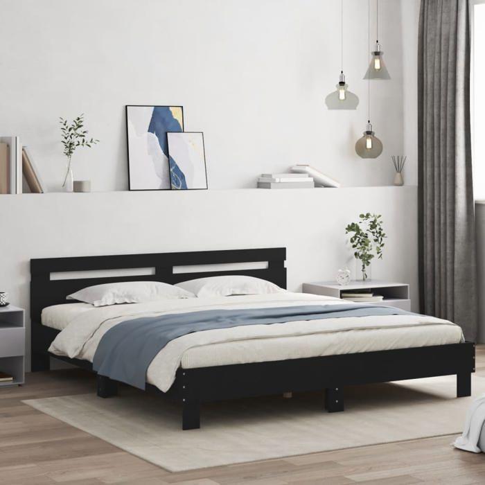 VidaXL Bed Frame with Headboard Black 160x200 Cm Engineered Wood 3207407