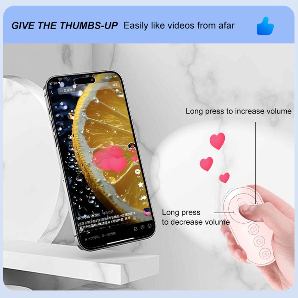 BT Camera Remote Shutter with Zoom Smartphone Remote Clicker Wireless Video Scrolling Remote for Photo & Video