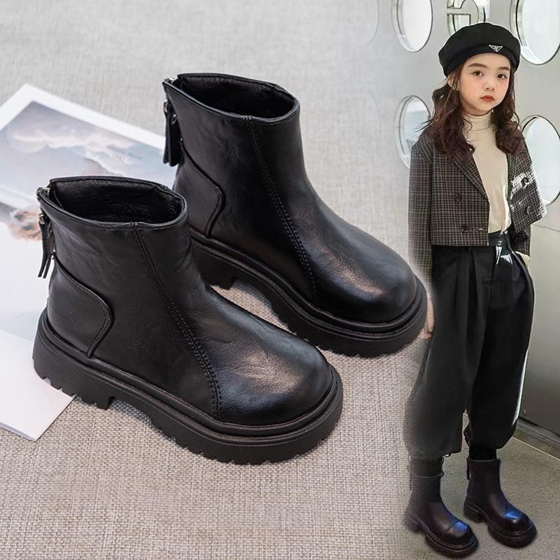 Girls' Martin Boots2026New autumn and winter children's warm cotton boots, girls' plush short boots, British style leather boots