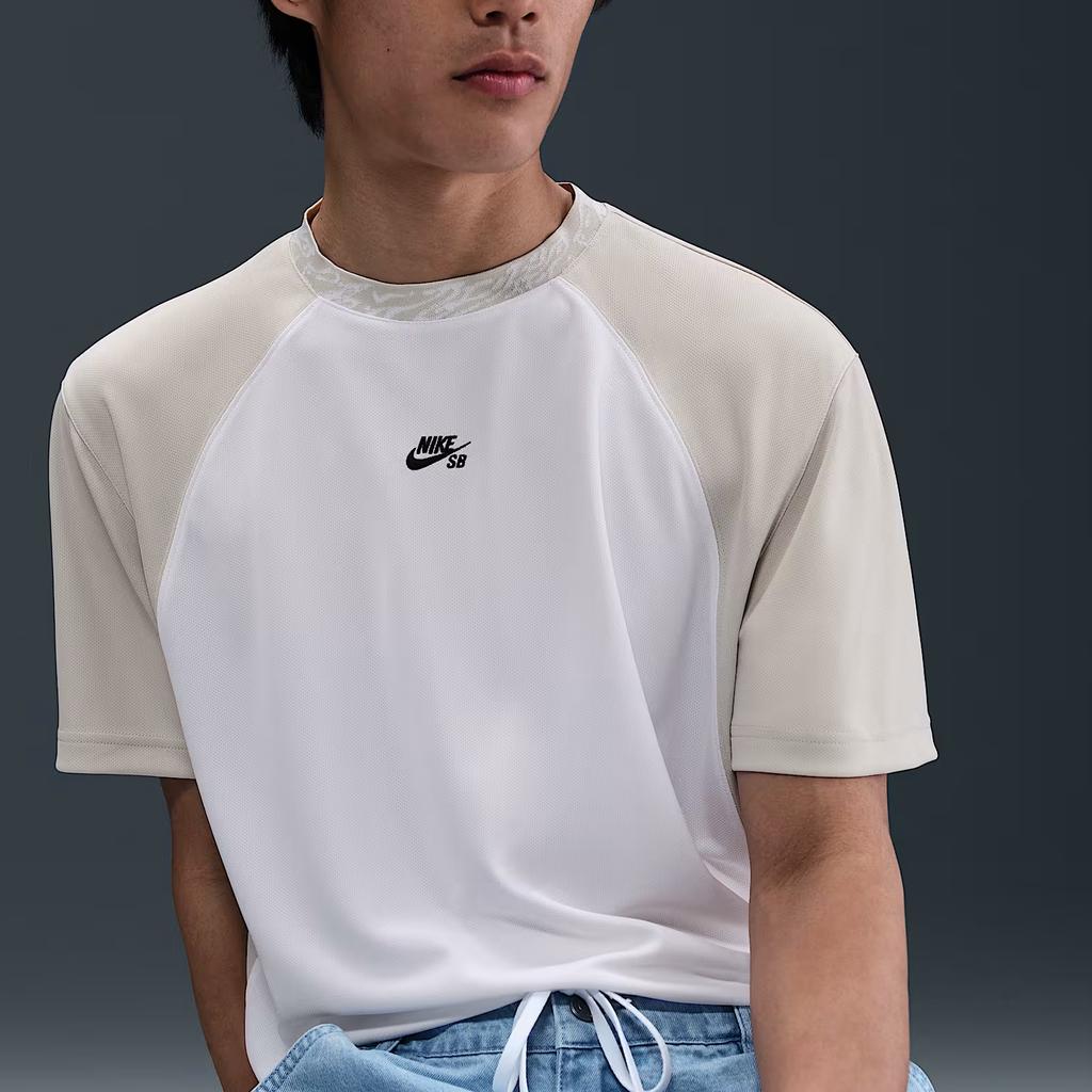 Nike Dri-Fit SB Quick-Drying Breathable Loose Comfortable Sports Short Sleeve T-Shirt Men Tops White Light-Bone Black HJ2957-100