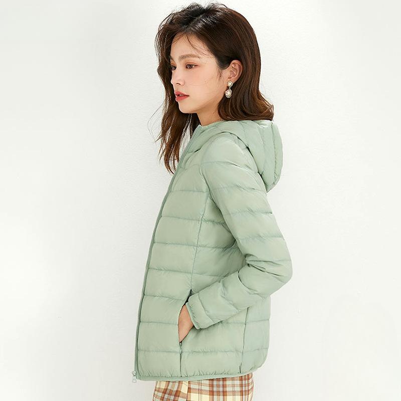 Chaqueta de plumón con capucha de invierno para mujer, ligera, corta, de talla grande, ligera, de plumón de pato blanco