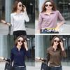 Elegant Long Sleeve Polo T Shirt For Women With Spliced Design Made Of Cotton And Spandex For Office Wear